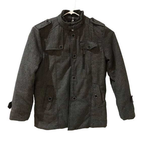 Wantdo Men's‎ L Wool  Stand Collar Blend Herringbone Button Up Peacoat Jacket - Picture 1 of 12